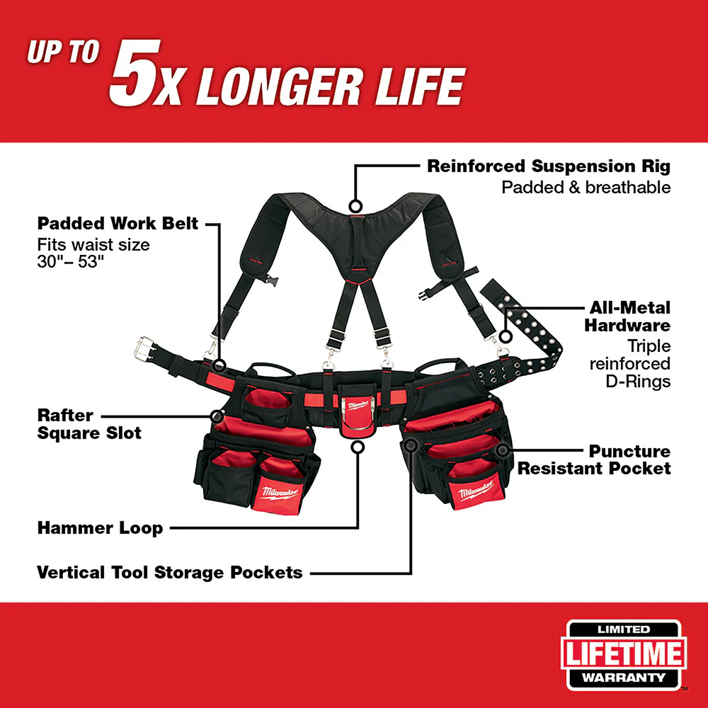 Milwaukee 48-22-8120 30 - 53-Inch 24-Pocket Suspension Rig Contractor Work Belt