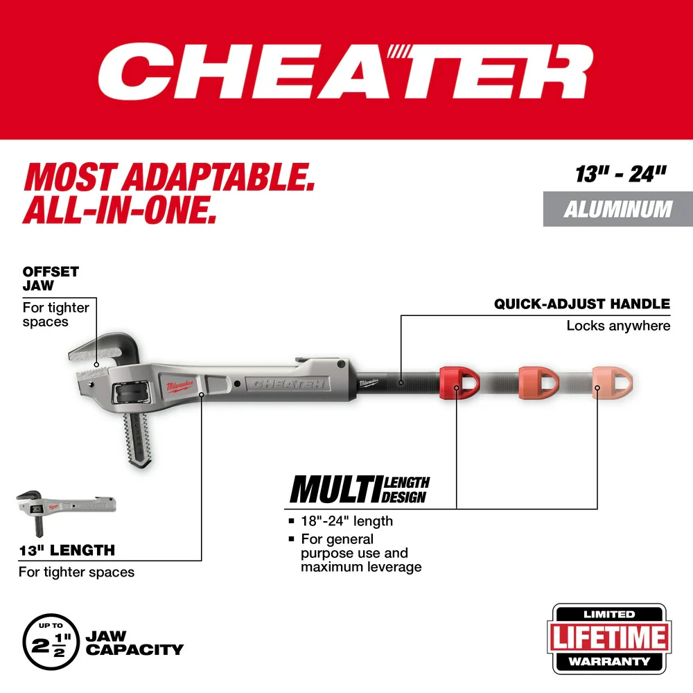 Milwaukee 48-22-7322 CHEATER Aluminum Offset Adaptable Pipe Wrench w/Quick Slide