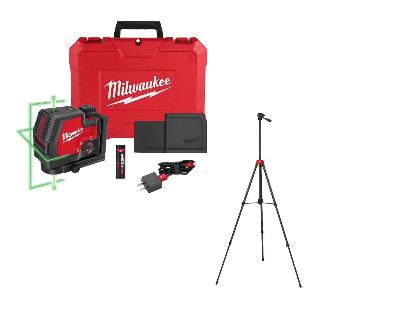 Milwaukee 3522-21TP USB Green Cross Line & Plumb Points Laser w/ Tri-pod