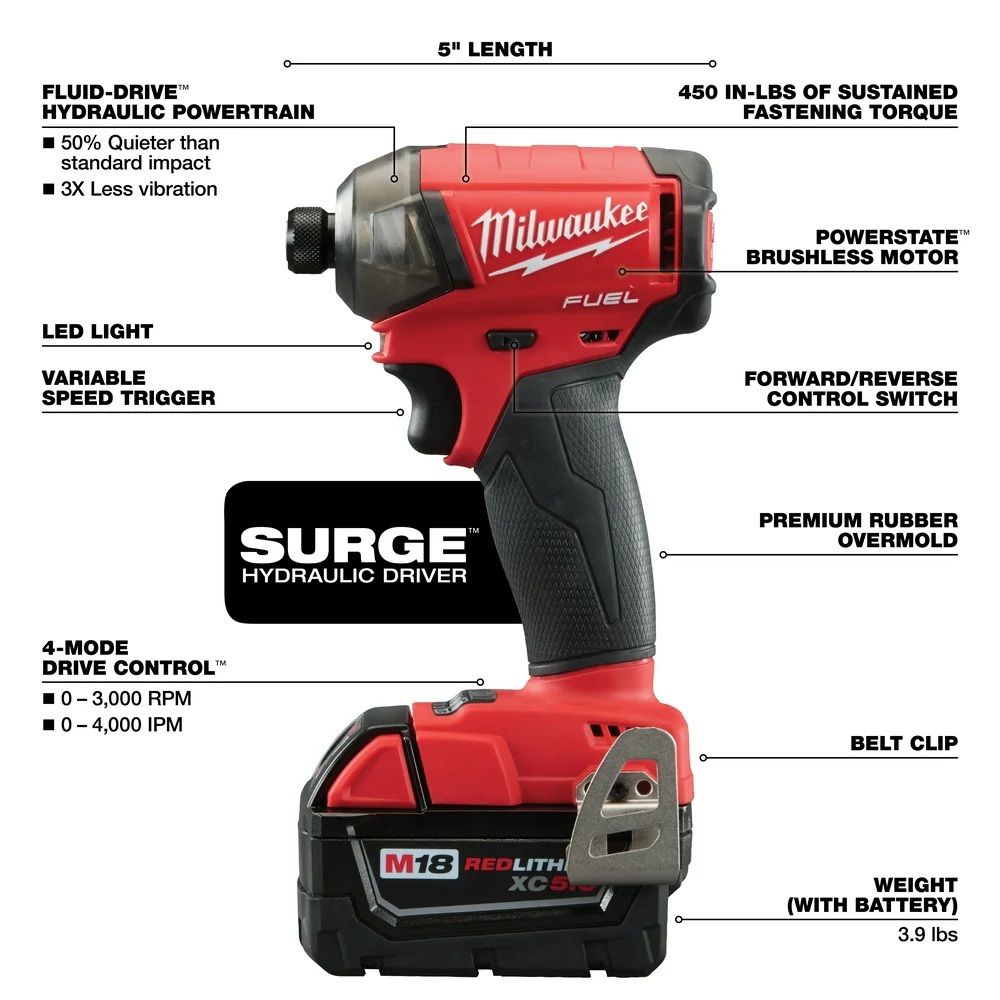 Milwaukee 48-59-1850SUR M18 18V REDLITHIUM XC5.0 Starter Kit w/ impact Driver