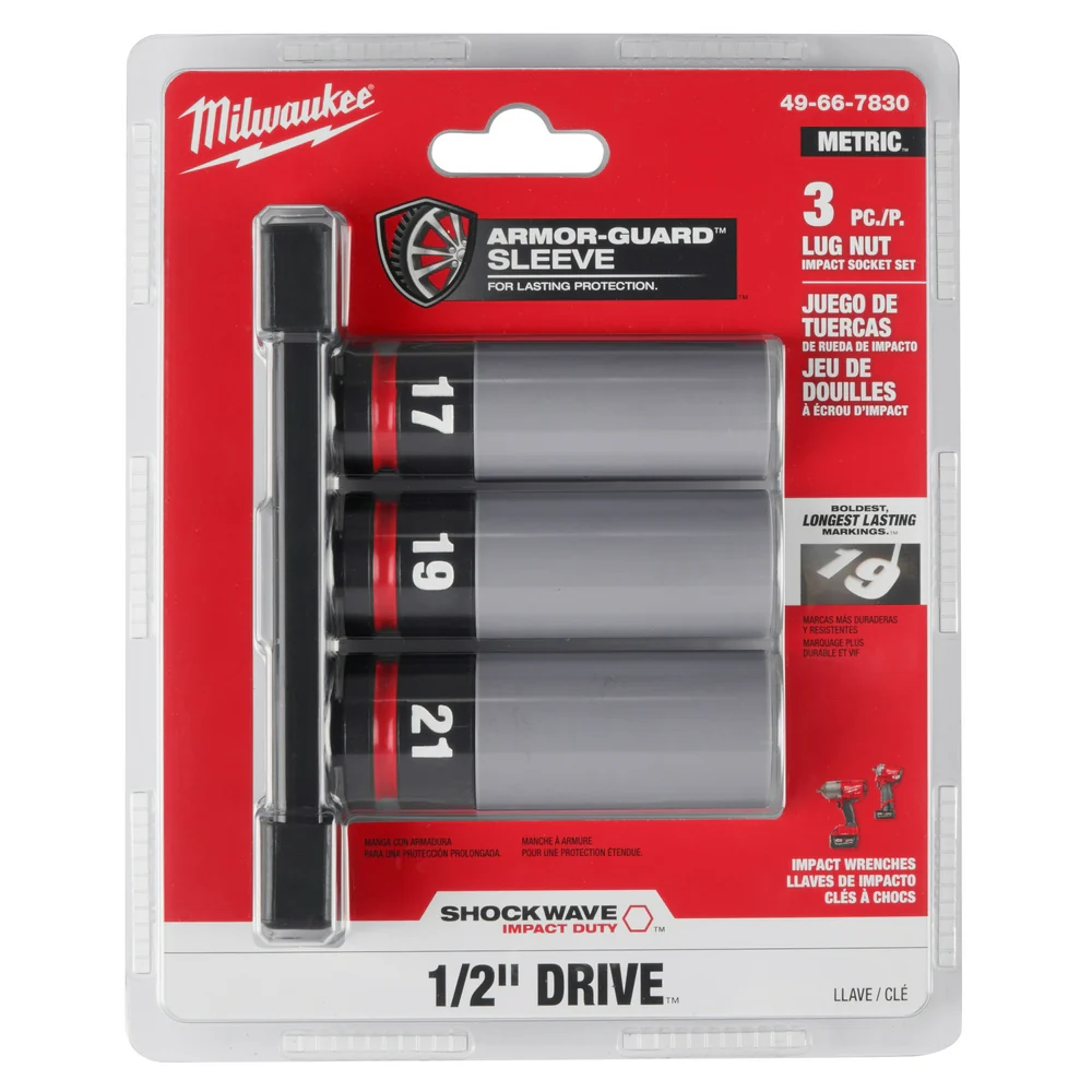 Milwaukee 49-66-7830 SHOCKWAVE  1/2 Impact Duty Metric Lug Nut Socket Set -3 PC