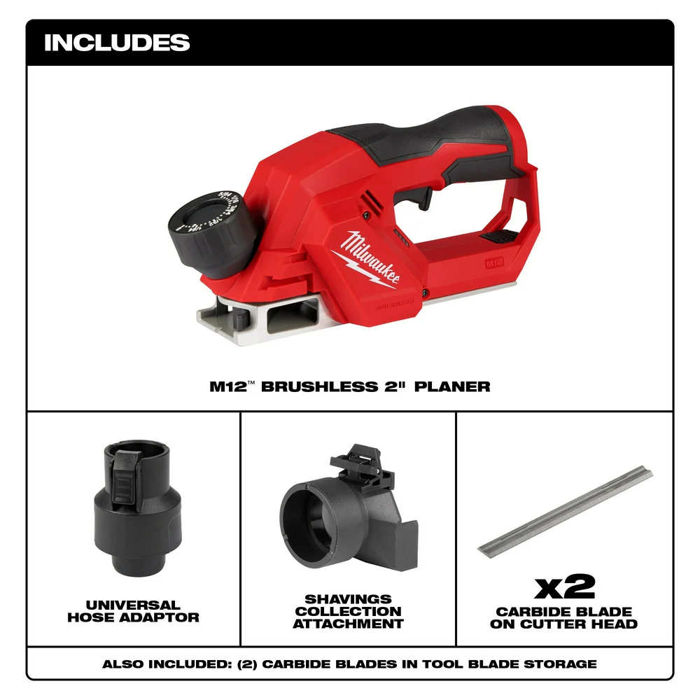 Milwaukee 2524-20 M12 FUEL 12V 2 Brushless Cordless Planer - Bare Tool