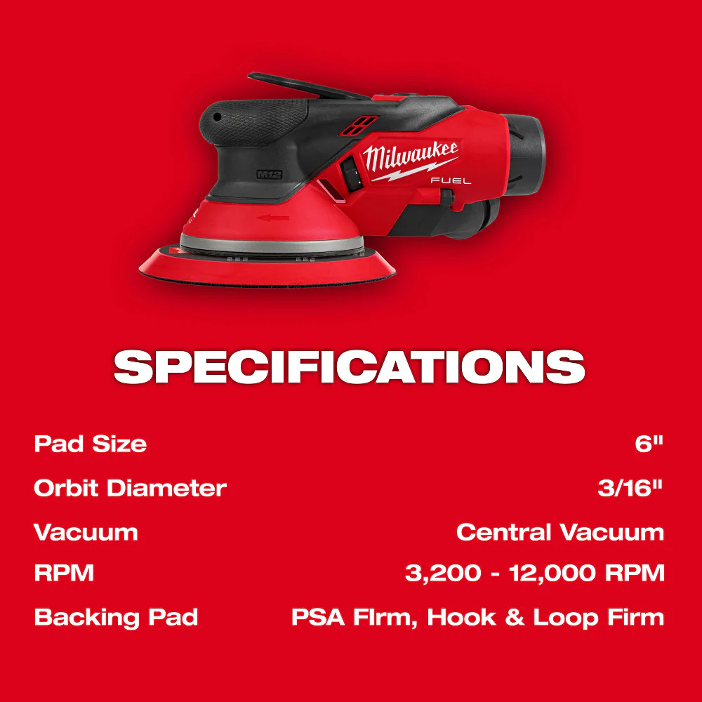 Milwaukee 2585-22CX M12 FUEL 12V 6 Random Orbital Sander Kit (3/16)