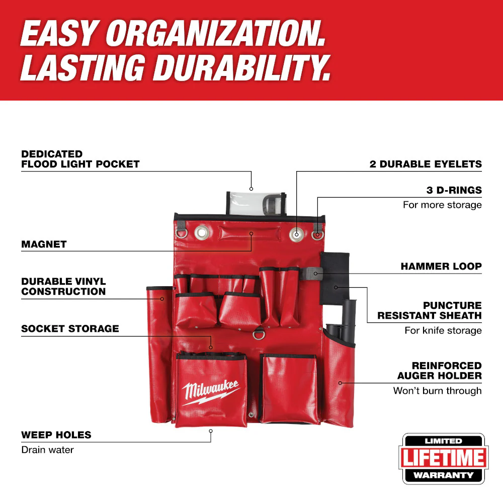 Milwaukee 48-22-8291 18 Pocket Lineman's Compact Durable Aerial Tool Apron