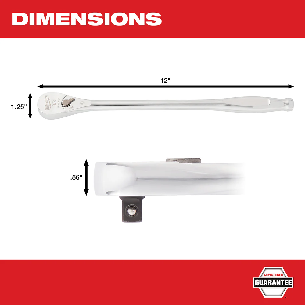 Milwaukee 48-22-9037 3/8 Drive 12 Ratchet Chrome Plated w/ Extended Handle