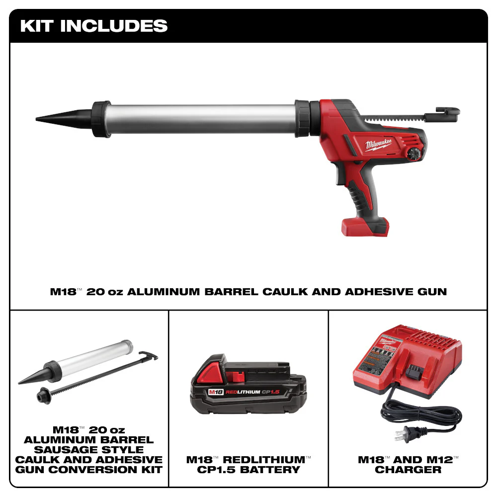 Milwaukee 2642-21CT M18 18V 20-Oz Aluminum Caulk Adhesive Gun Kit