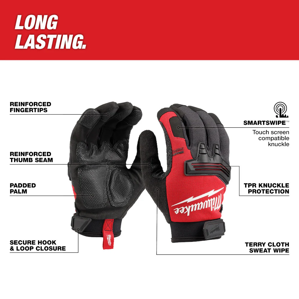 Milwaukee 48-73-8532 Wrecking Work Glove Large w/ TPR Knuckle Protection