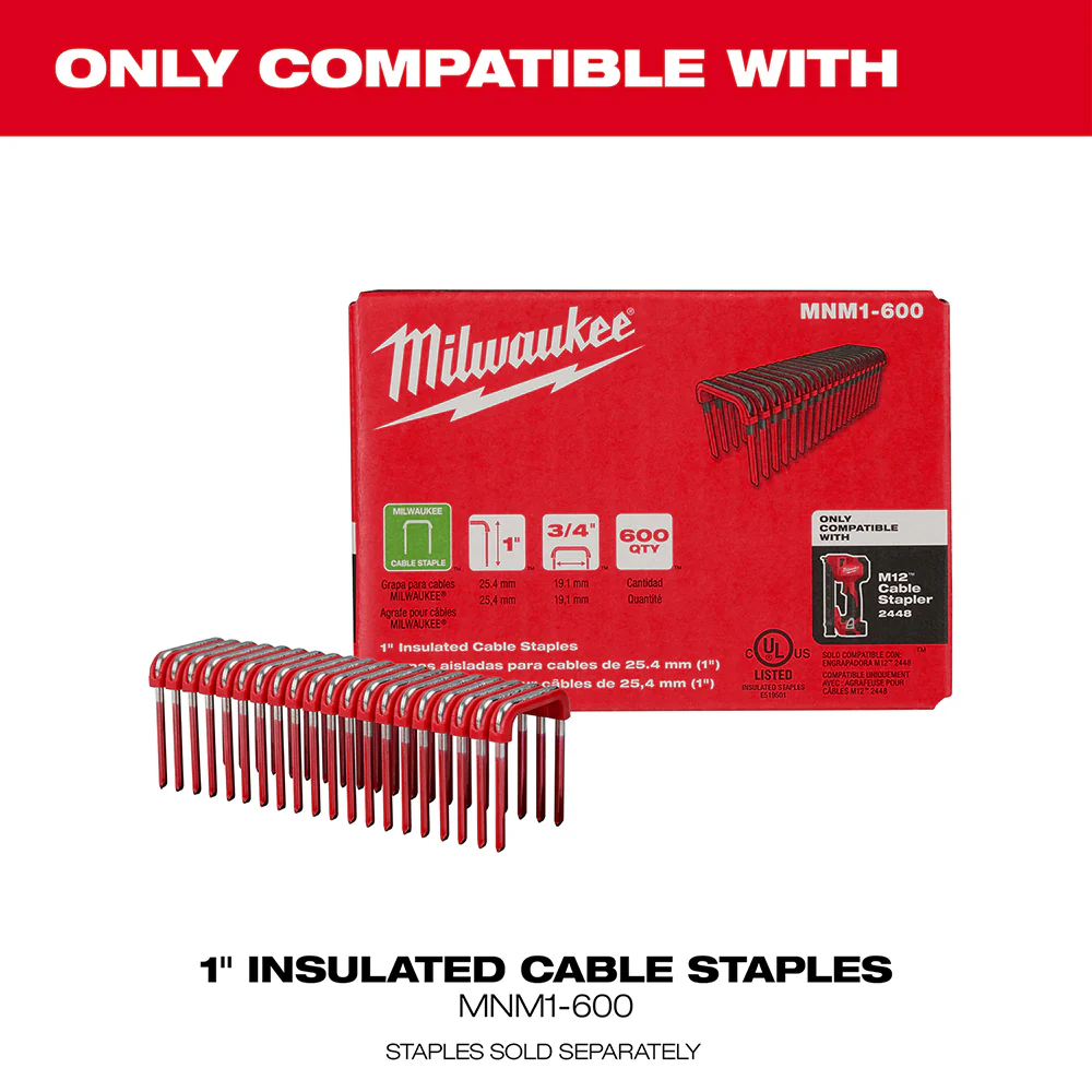 Milwaukee 2448-20 M12 12V Li-Ion Cable Stapler w/ 1800 Staples - Bare Tool