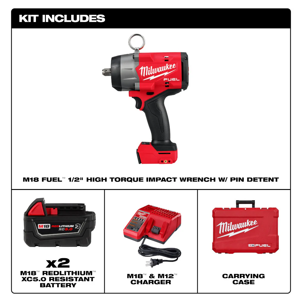 Milwaukee 2966-22 M18 FUEL 18V 1/2 High Torque Impact Wrench w/ Pin Detent Kit