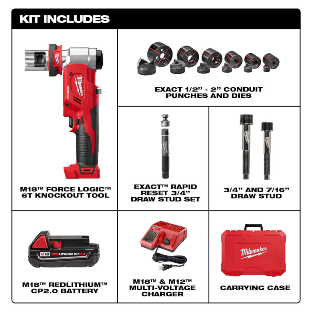 Milwaukee 2677-21 M18 18V FORCE LOGIC 6T Knockout Tool Kit w/ 1/2 - 4 Capacity