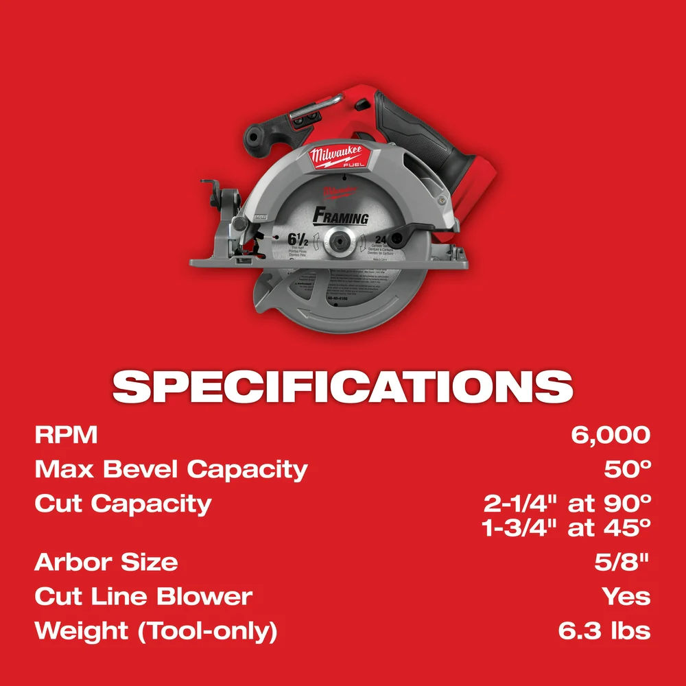 Milwaukee 2833-20x8 M18 FUEL 18V 6-1/2 Circular Saw w/ 8AH Battery