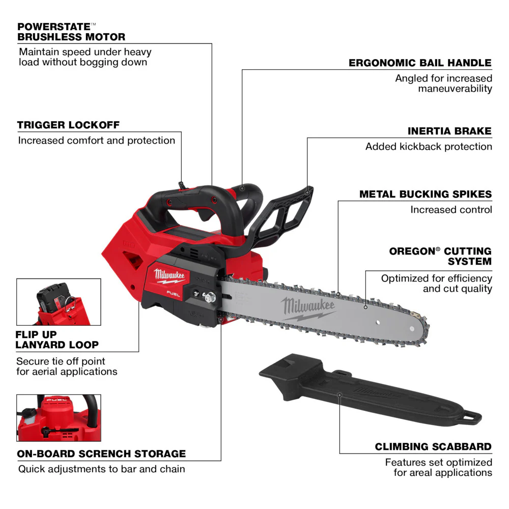 Milwaukee 2826-20T6 M18 FUEL 18V 14 Cordless Top Handle Chainsaw w/ 6AH Battery