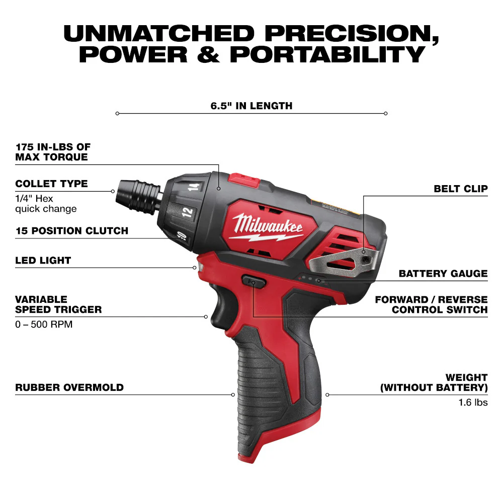 Milwaukee 2401-80 M12 12V Hex Screwdriver - Bare Tool - Reconditioned