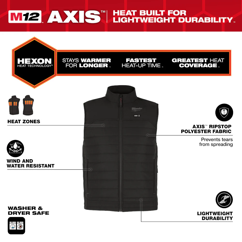 Milwaukee M300B-21XL M12 12V Heated AXIS Vest Battery Powered - Black XL