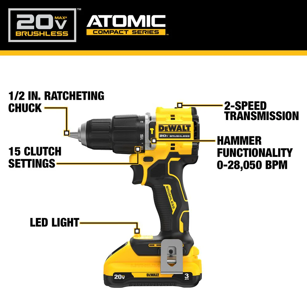 DeWALT DCD799L1 20V ATOMIC MAX 1/2 Brushless Cordless Hammer Drill Kit