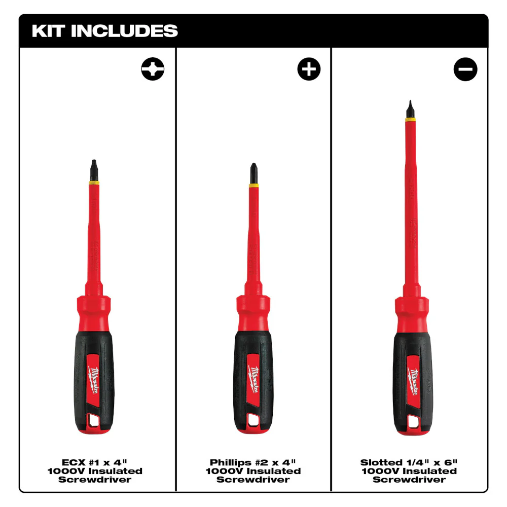 Milwaukee 48-22-2202 1.000V Multi-Tip Insulated Screwdriver Set - 3pc