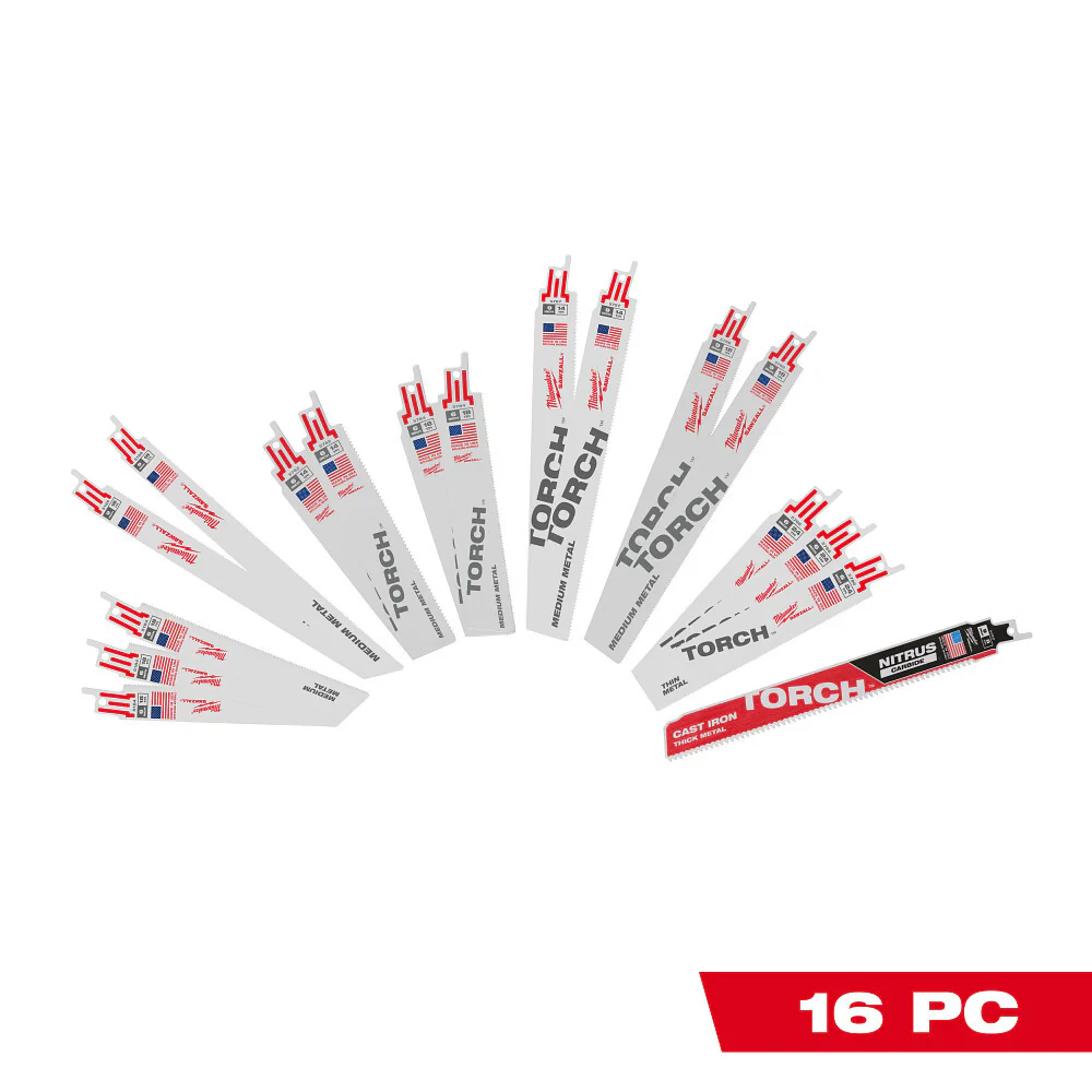 Milwaukee 49-22-1216D SAWZALL Blade Set - 16PC w/9 TORC NITRU SAWZALL Blade