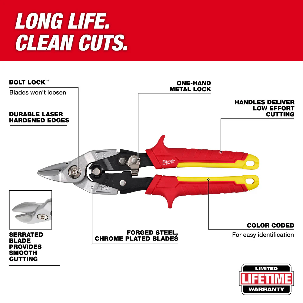 Milwaukee 48-22-4569 Durable Bulldog Aviation Snips w/ Color Coded Handles