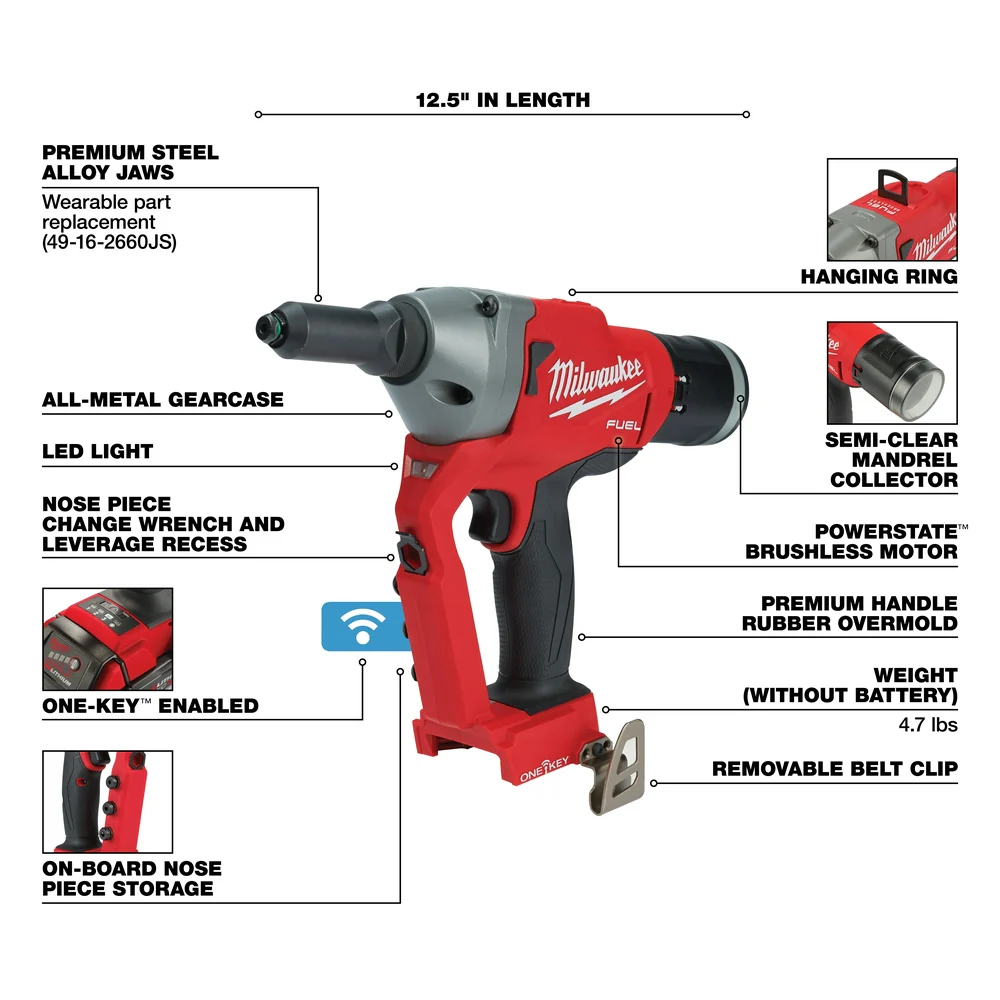 Milwaukee 2660-80 M18 FUEL 18V 1/4 Blind Rivet Tool - Bare Tool - Recon