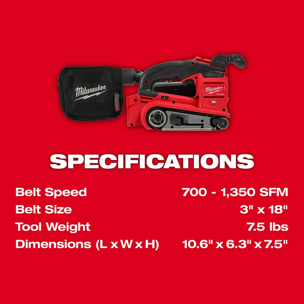 Milwaukee 2832-20 M18 FUEL 18V 3 x 18 Cordless Li-Ion Belt Sander - Bare Tool