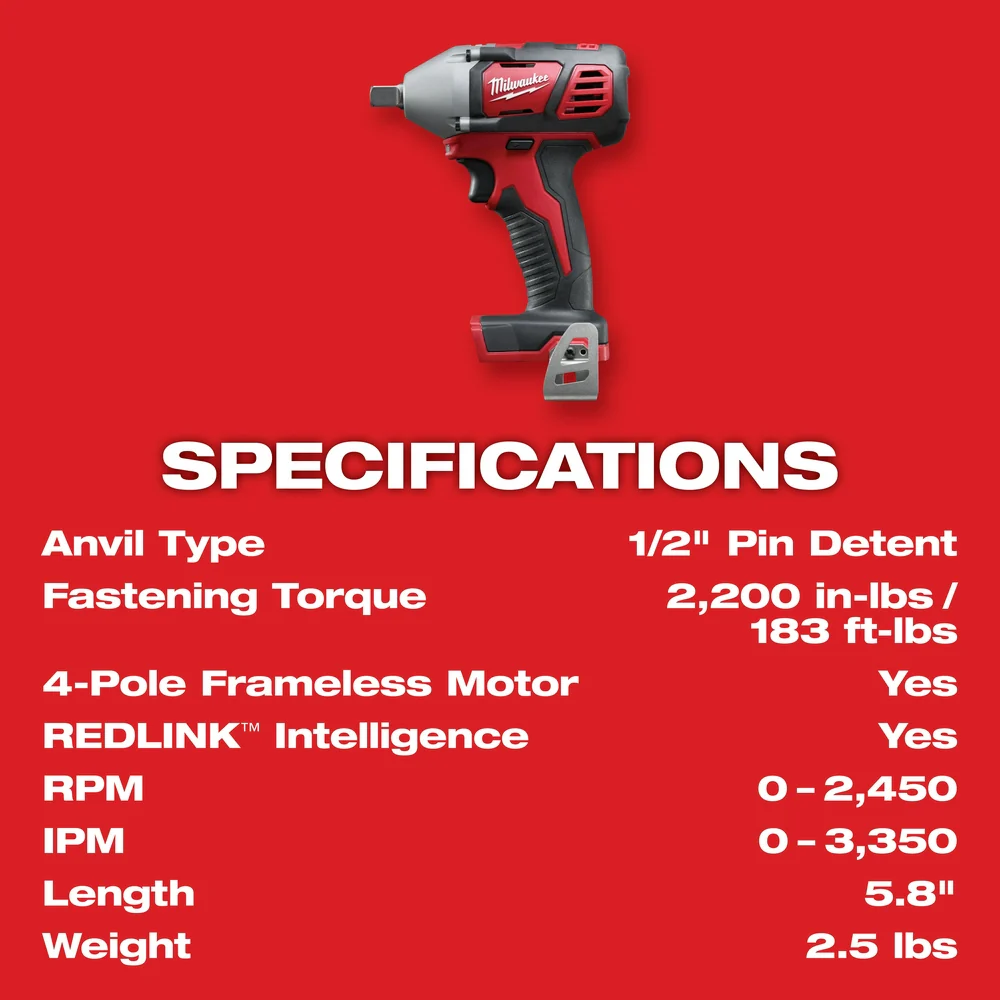 Milwaukee 2659-20 M18 18V 1/2-Inch Impact Wrench w/ Belt Clip - Bare Tool
