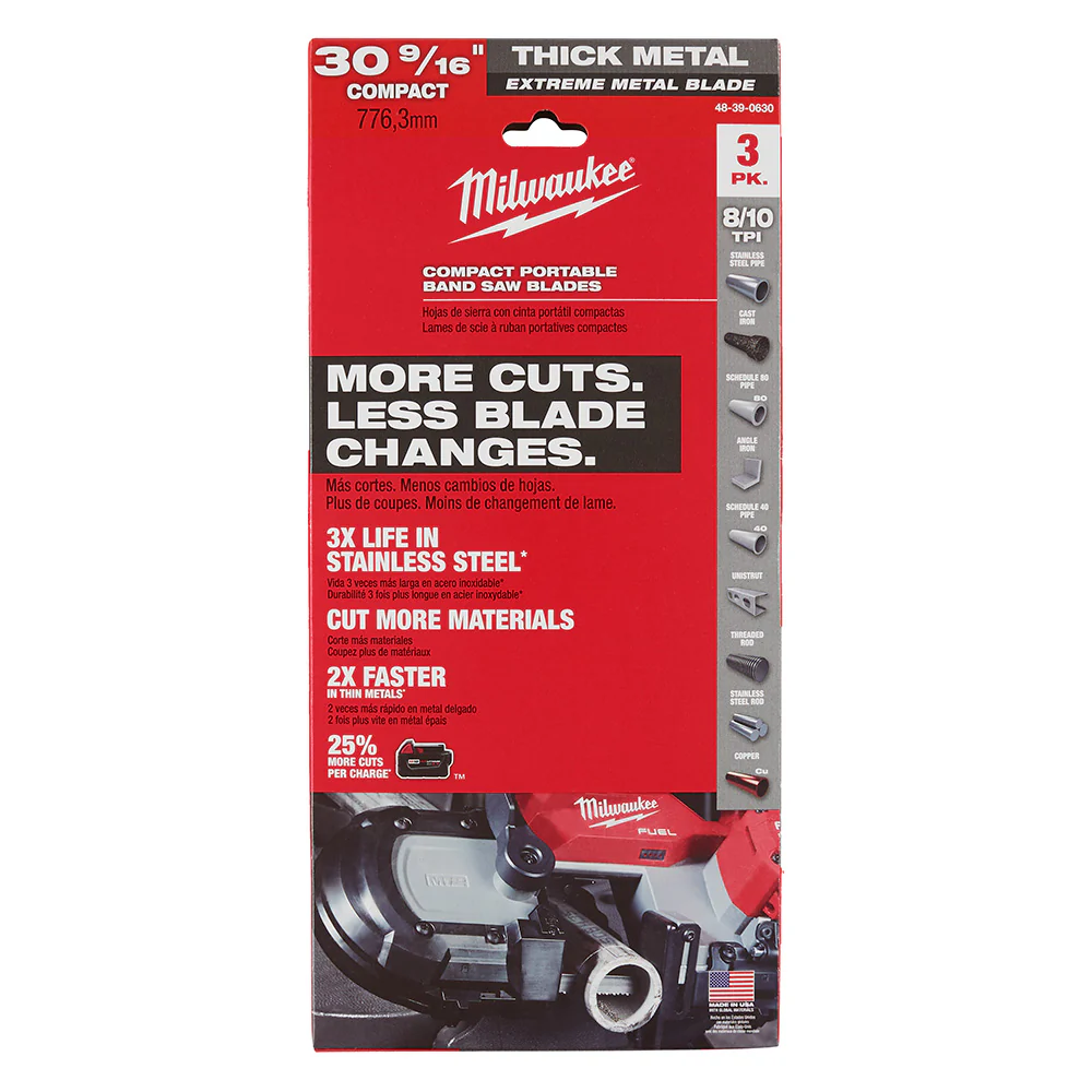 Milwaukee 48-39-0630 30-9/16 8/10 TPI Compact Extreme Thick metal Band Saw -3PK