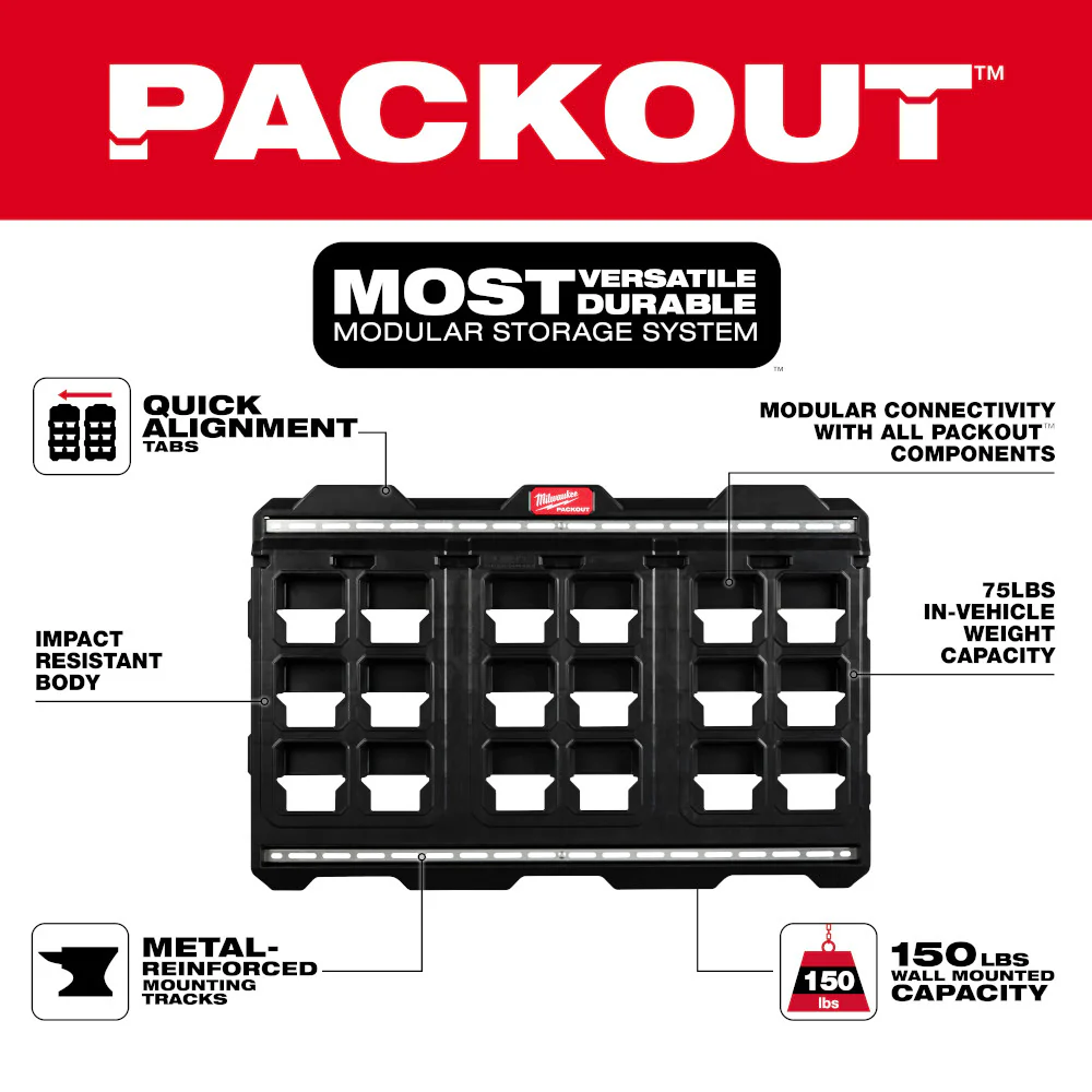 Milwaukee 48-22-8496-M18 PACKOUT Large Wall Plate w/ M18 Battery Rack