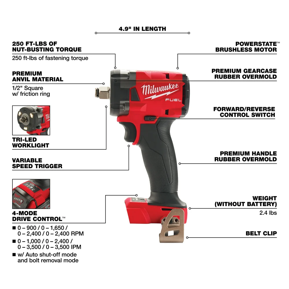 Milwaukee 2855-20 M18 FUEL 18V 1/2 Impact Wrench w/Friction Ring -Bare Tool