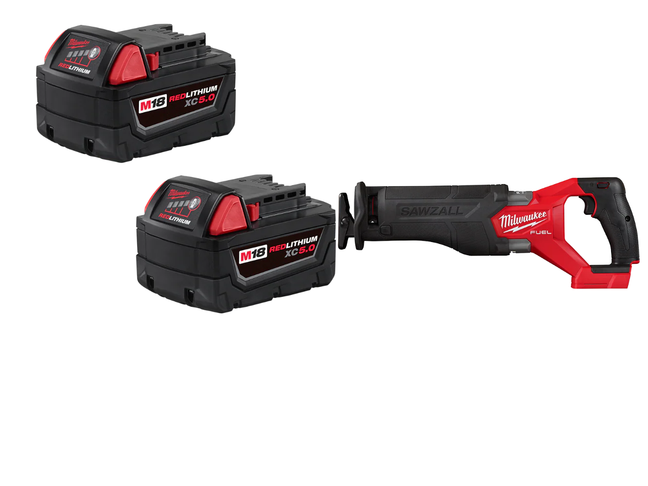 Milwaukee 2821-20B5 M18 FUEL 18V SAWZALL Reciprocating Saw w/ 2 - 5AH Batteries