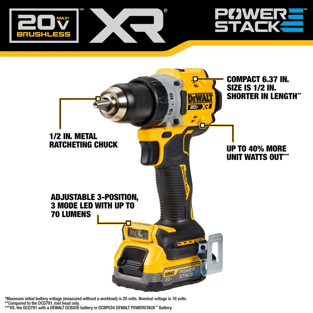 DeWALT DCD800D1E1 20V MAX XR 1/2 Brushless Cordless Drill/Driver Kit