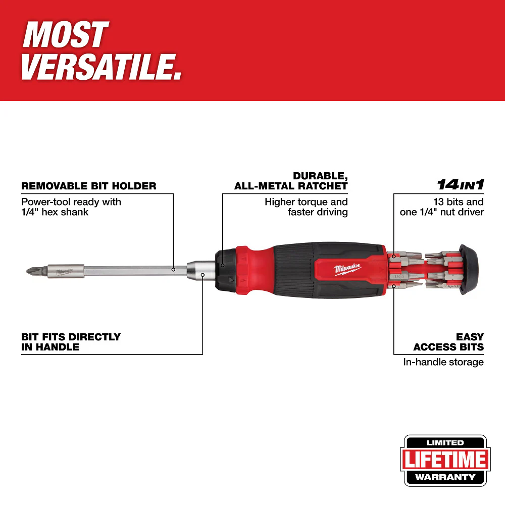 Milwaukee 48-22-2906 14-in-1 Ratcheting Screwdriver and 8-in-1 Screwdriver -2 PC