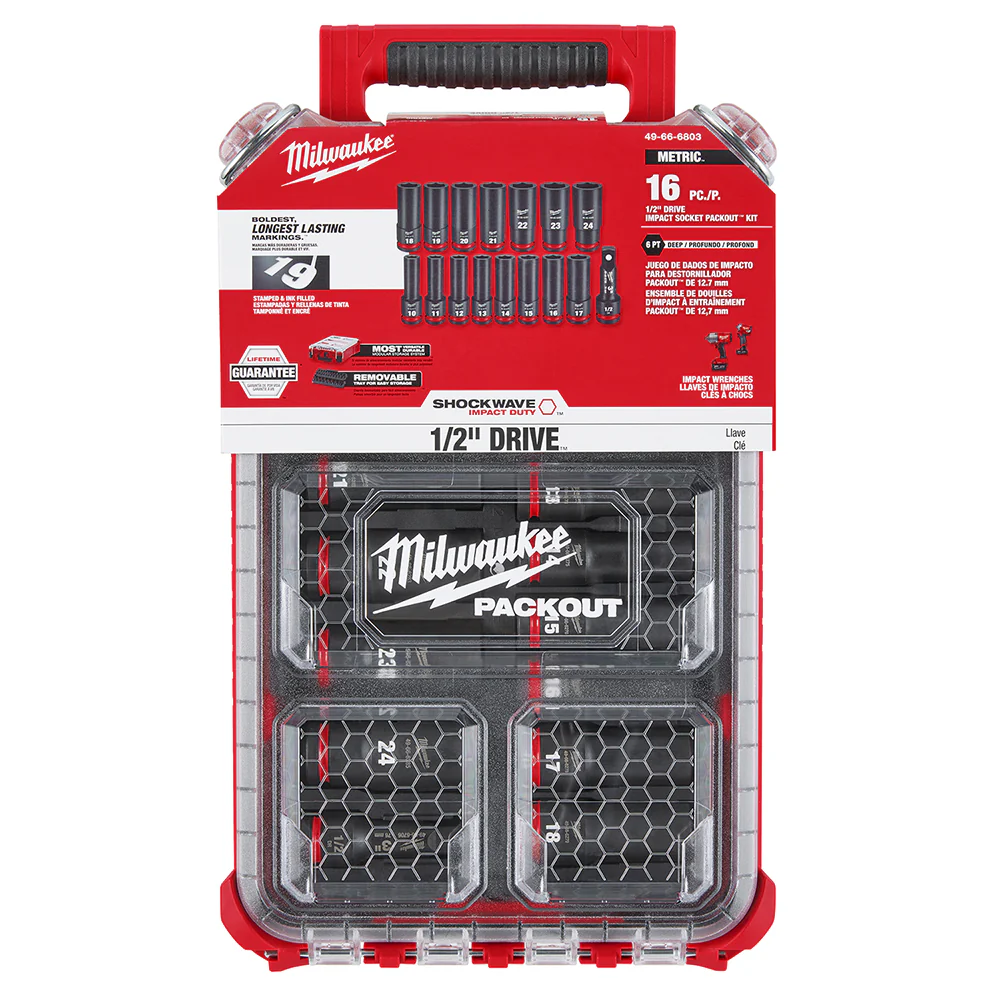 Milwaukee 49-66-6803 SHOCKWAVE 1/2 Impact Duty Socket MM PACKOUT Set - 16 PC