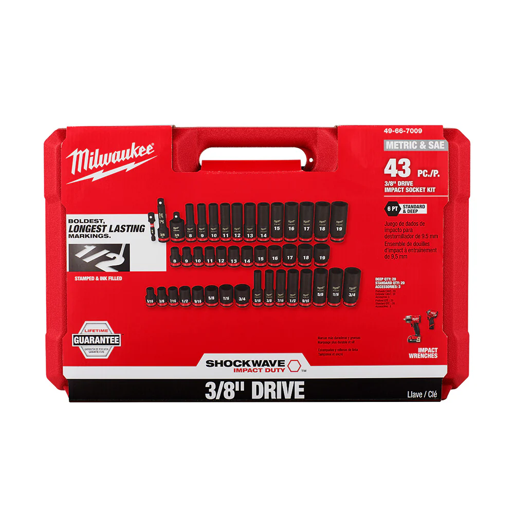Milwaukee 49-66-7009 SHOCKWAVE 3/8 Impact Duty SAE/Metric Socket Set - 43 PC