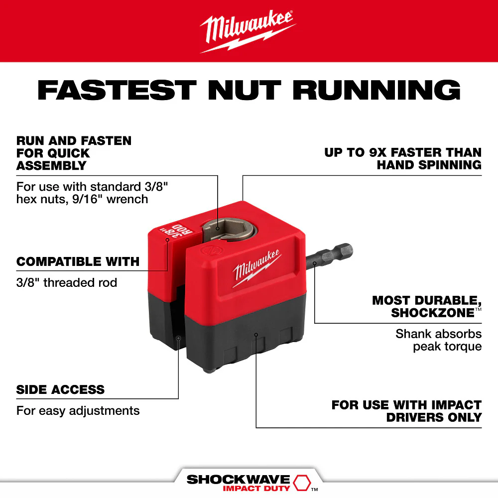Milwaukee 48-32-2391 SHOCKWAVE 3/8 Impact Duty Threaded Rod Nut Runner Durable