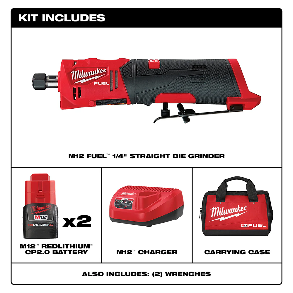 Milwaukee 2486-22 M12 FUEL 12V 1/4 Cordless Brushless Straight Die Grinder Kit