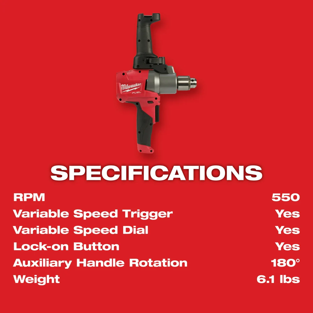 Milwaukee 2810-20 M18 FUEL 18V 1/2-Inch Variable-Speed Mud Mixer - Bare Tool