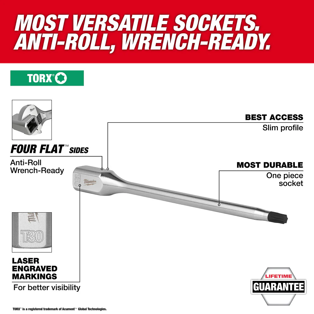 Milwaukee 48-22-9534 1/4 - 3/8 Drive Long TORX Bit Socket Set - 11 PC