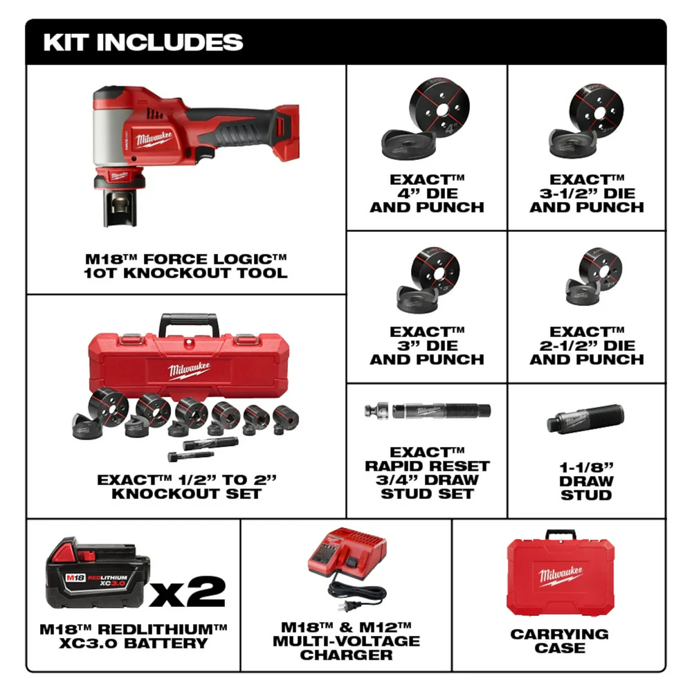 Milwaukee 2676-23PO M18 FORCE LOGIC 18V 10T Knockout Tool 1/2-4 Kit w/ Packout