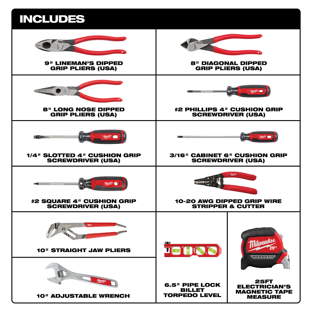 Milwaukee 48-22-0144 Electrical Hand Tool Set - 12 Piece