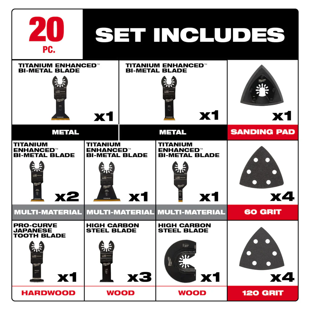 Milwaukee 49-10-9920 Universal Oscillating Multi-Tool Blade Variety Pack - 20 PC