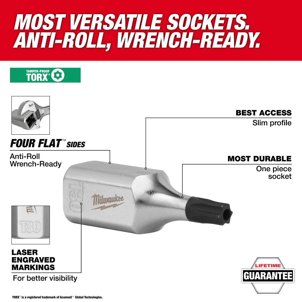 Milwaukee 48-22-9535 1/4 - 3/8 Drive Tamper Proof TORX Bit Socket Set - 13 PC