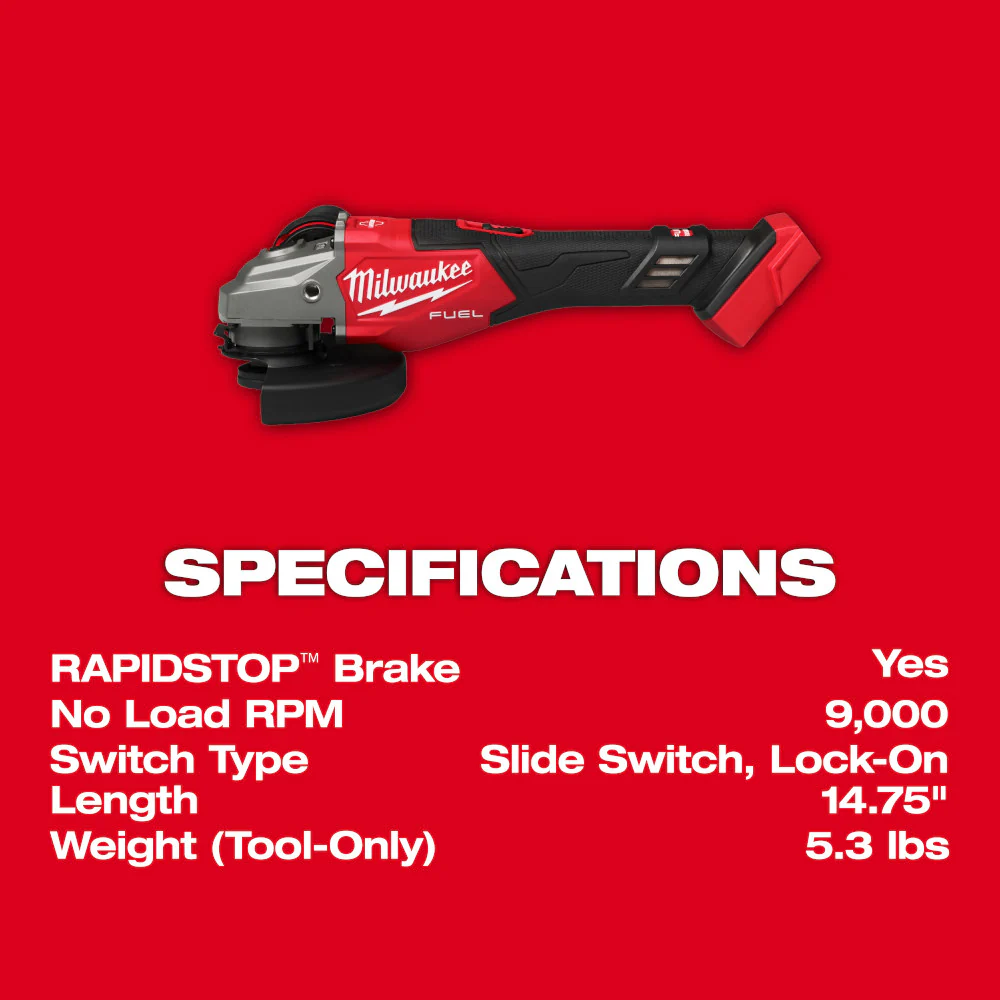 Milwaukee 3671-20 M18 FUEL 18V 4-1/2-6 Braking Grinder Slide Switch -Bare Tool