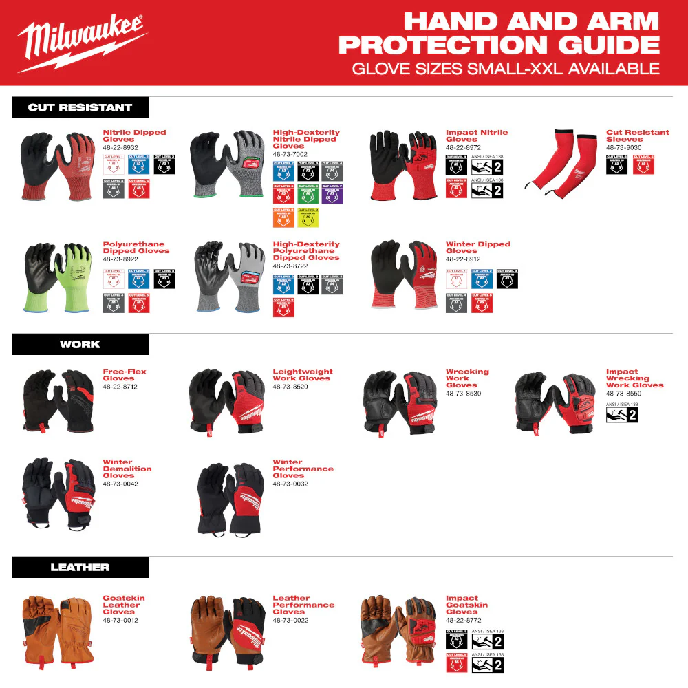 Milwaukee 48-73-8532 Wrecking Work Glove Large w/ TPR Knuckle Protection