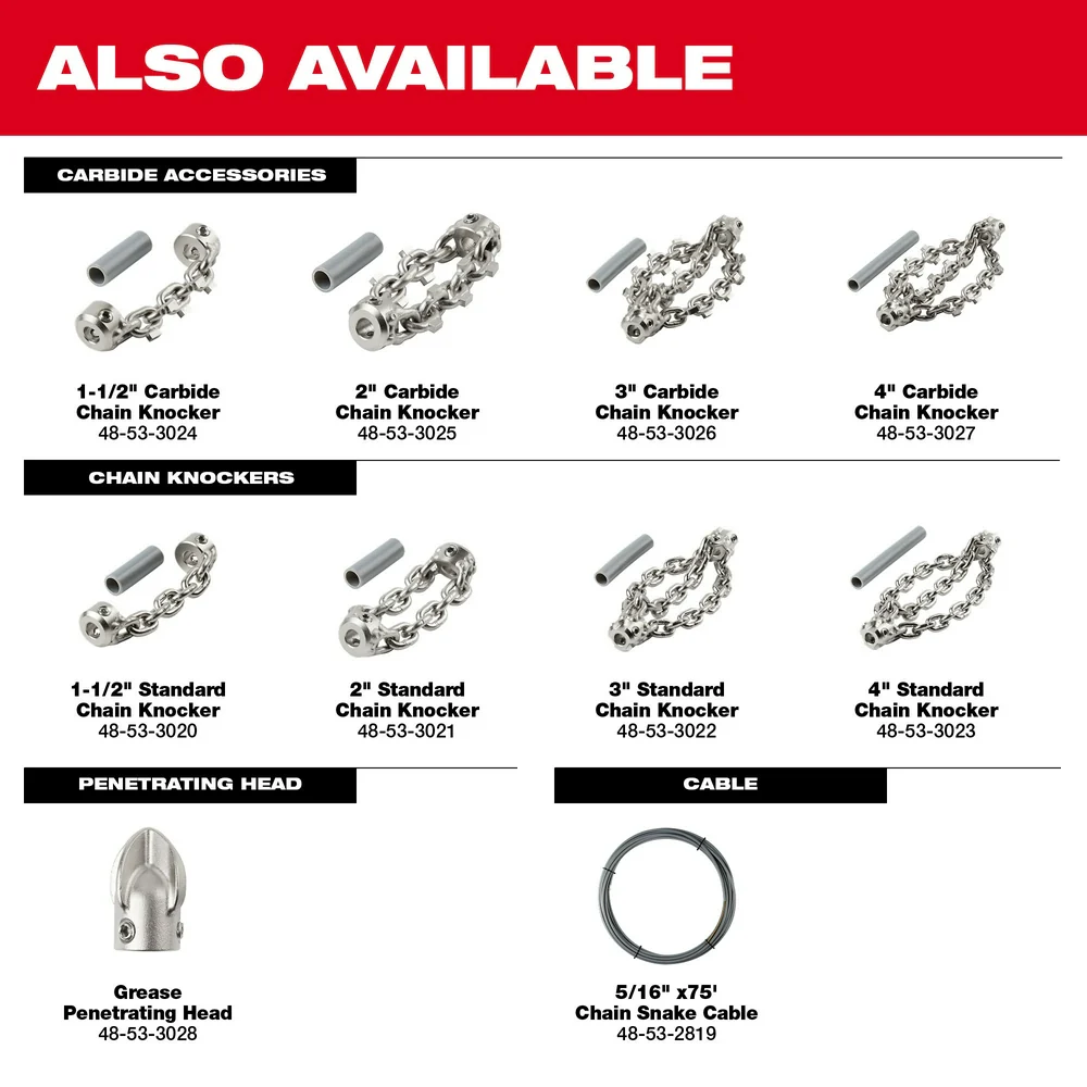 Milwaukee 2819-22 M18 FUEL 18V High Speed Chain Snake Kit for 1-1/2 � 4 Pipes