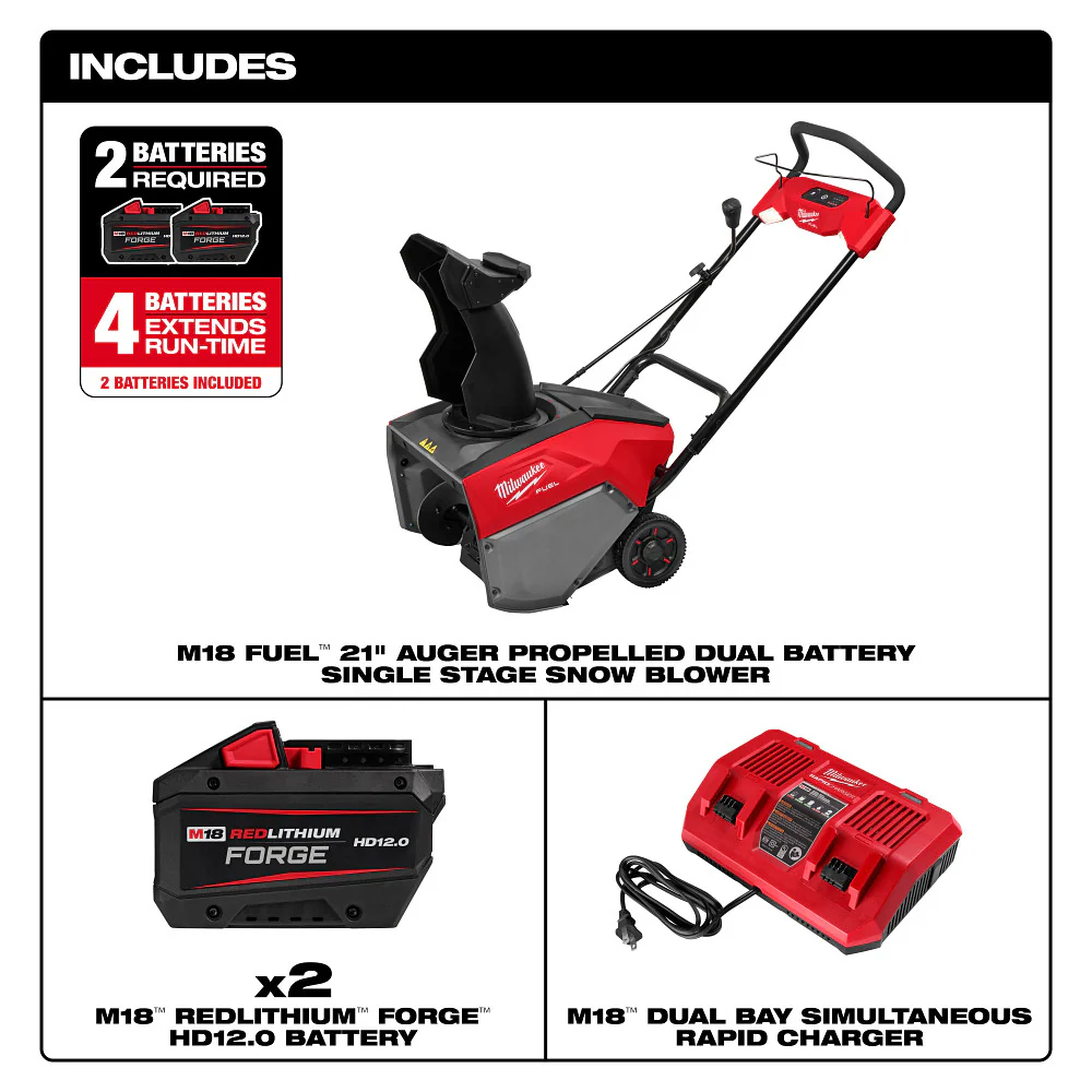 Milwaukee 3036-22HD M18 FUEL 18V 21 Auger Dual Battery Snow Blower Kit