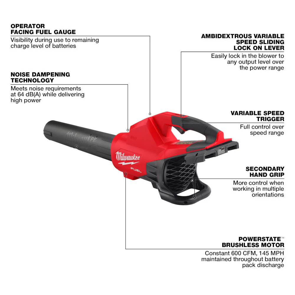 Milwaukee 2824-20 M18 FUEL 18V 600 CFM Cordless Brushless Dual Battery Blower