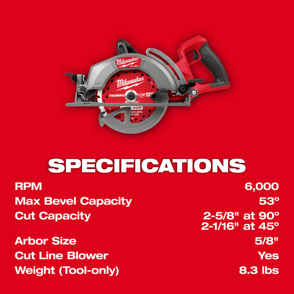 Milwaukee 2930-20 M18 FUEL 18V 7-1/4 Rear Handle Circular Saw - Bare Tool