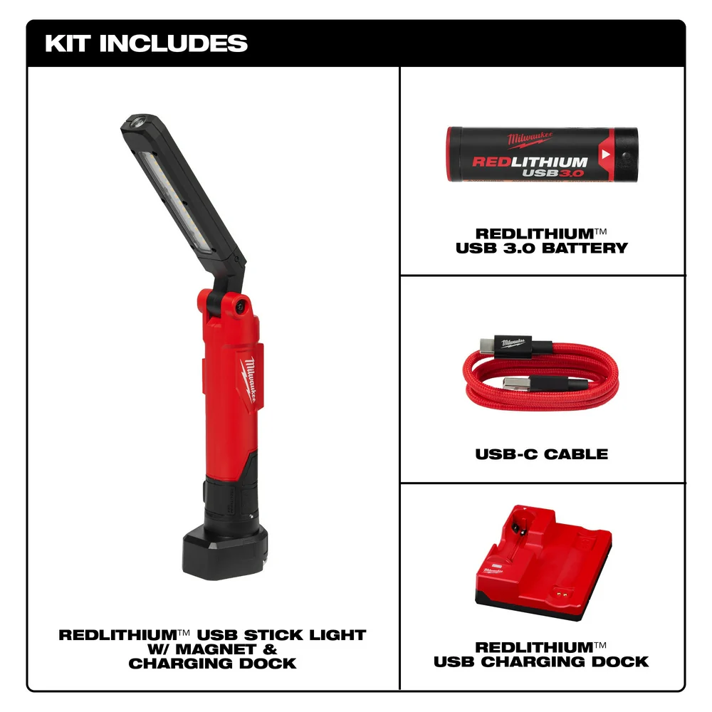 Milwaukee 2128-22 REDLITHIUM USB Stick Light w/ Magnet & Charging Dock