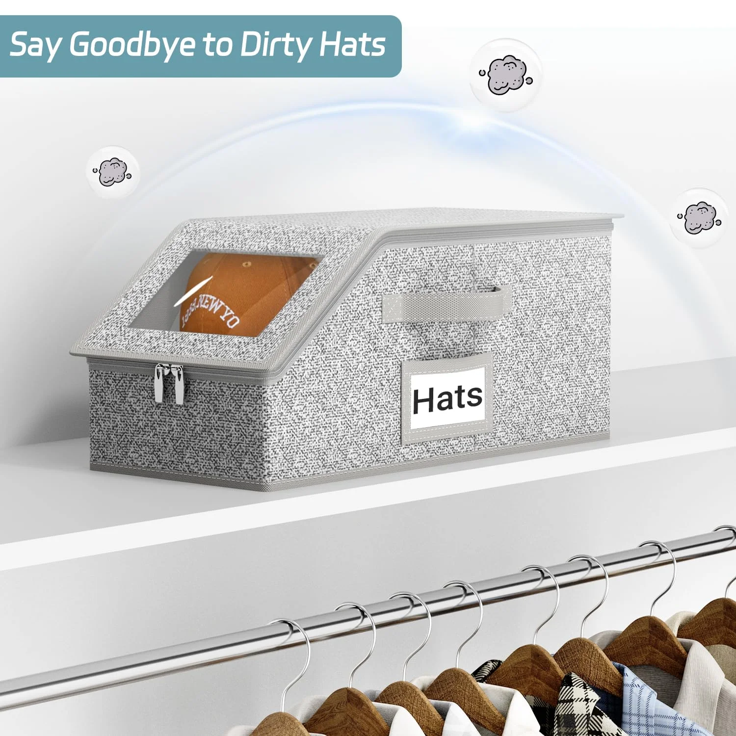 2 Pcs Stackable Hat Storage for Baseball Caps, Holds up to 24 Caps Hat Organizer for Closet, Sturdy Snapback Boxes for Men with Cardboard, Grey