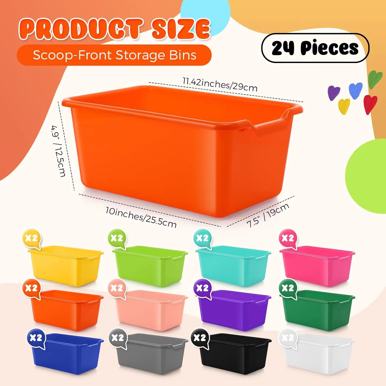 24 Pcs Plastic Cubby Bins Classroom Cubby Organization Book Bins for Classroom Bulk Toy Storage Baskets Stackable Assorted Colors Storage Containers for Home Office School Nursery Playroom